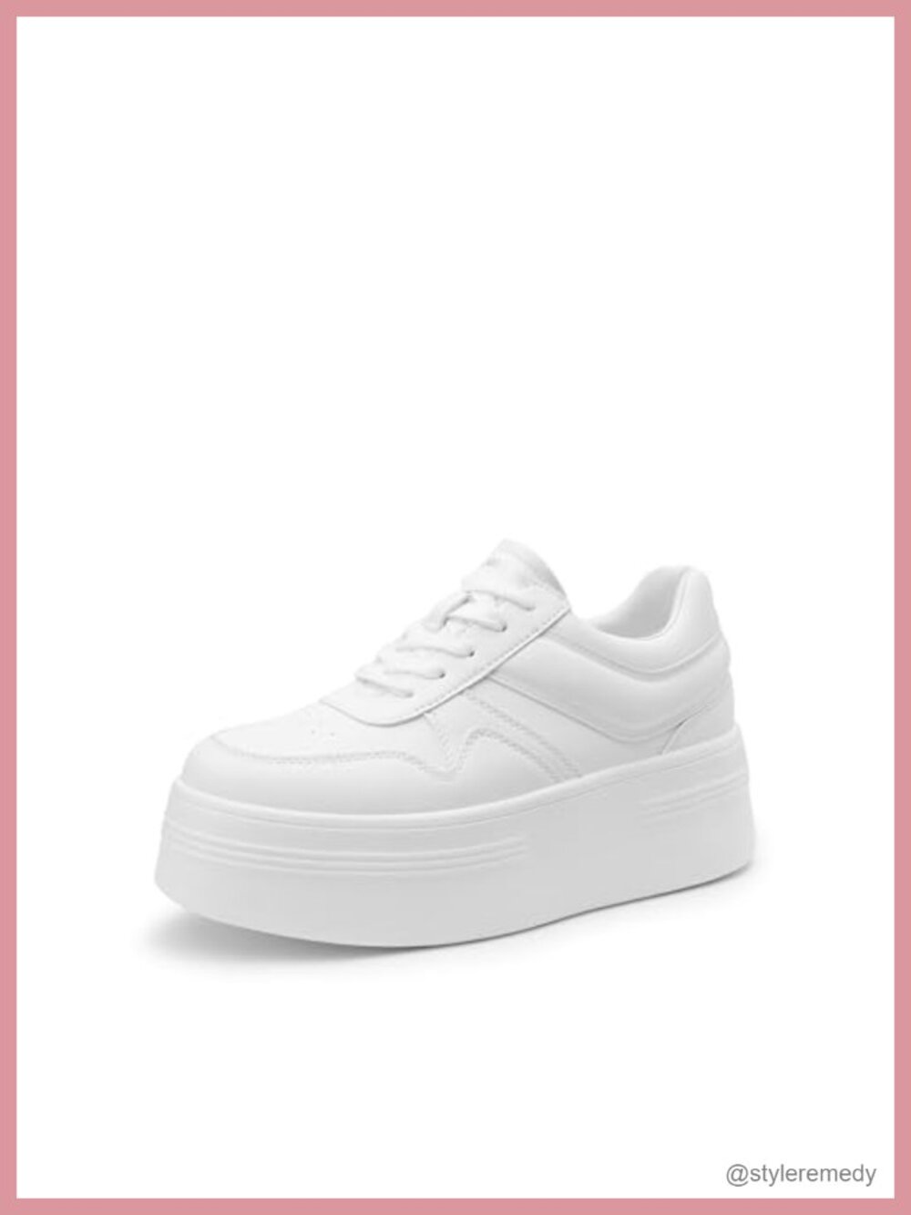 Platform Sneakers Faux Leather Chunky Casual Lace-Up - Picture 1 of 6